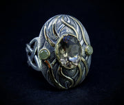'Tatha' Perthshire Smoky Quartz & Misty Diamond, Scottish Gold & Silver Ring