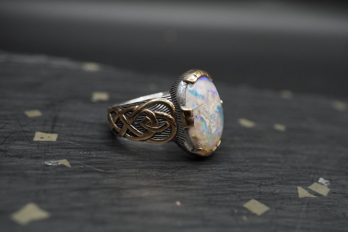 Australian Black Opal Ring with 18ct Gold & Sterling Silver