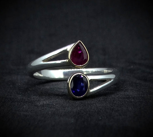 Pink & Indigo Sapphire 18ct Gold & Sterling Silver Ring