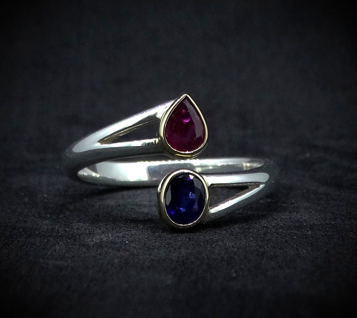 Pink & Indigo Sapphire 18ct Gold & Sterling Silver Ring