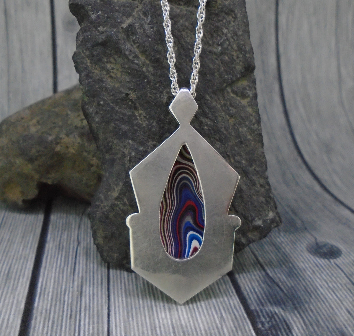 Fordite & Multi-Gemstone Sterling Silver Pendant
