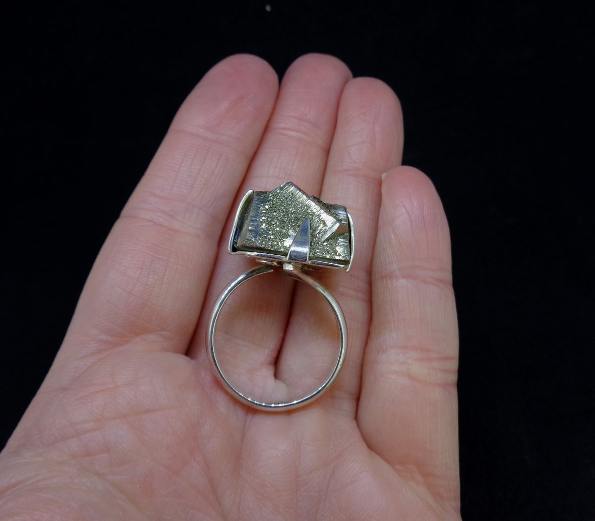 Glittering Iron Pyrite Sterling Silver Ring