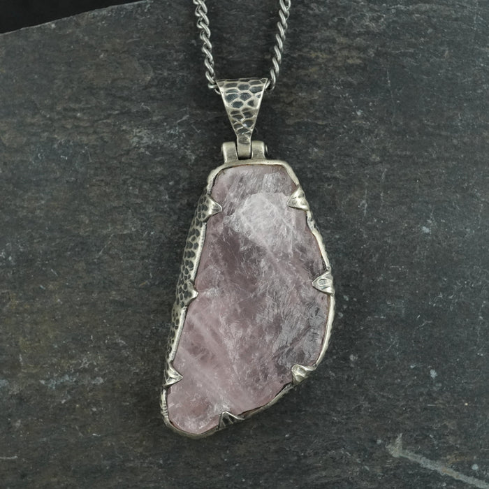 Rose Quartz Hammered Sterling Silver Pendant