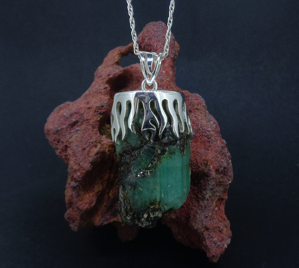 Natural Emerald Shard Sterling Silver Pendant