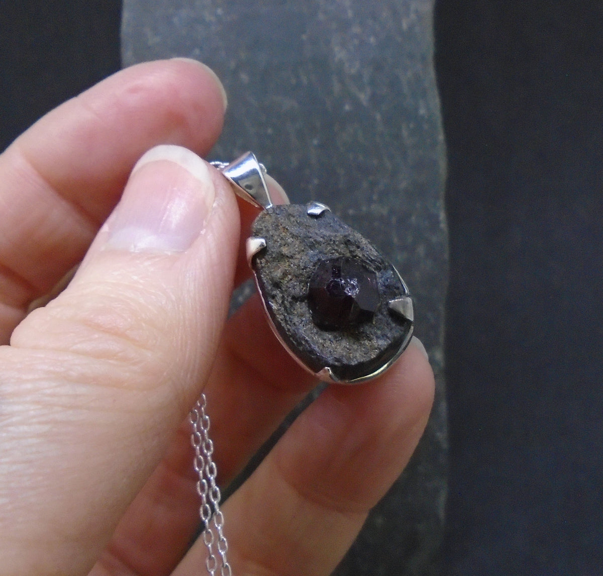 Alaskan Garnet in Mica Sterling Silver Pendant