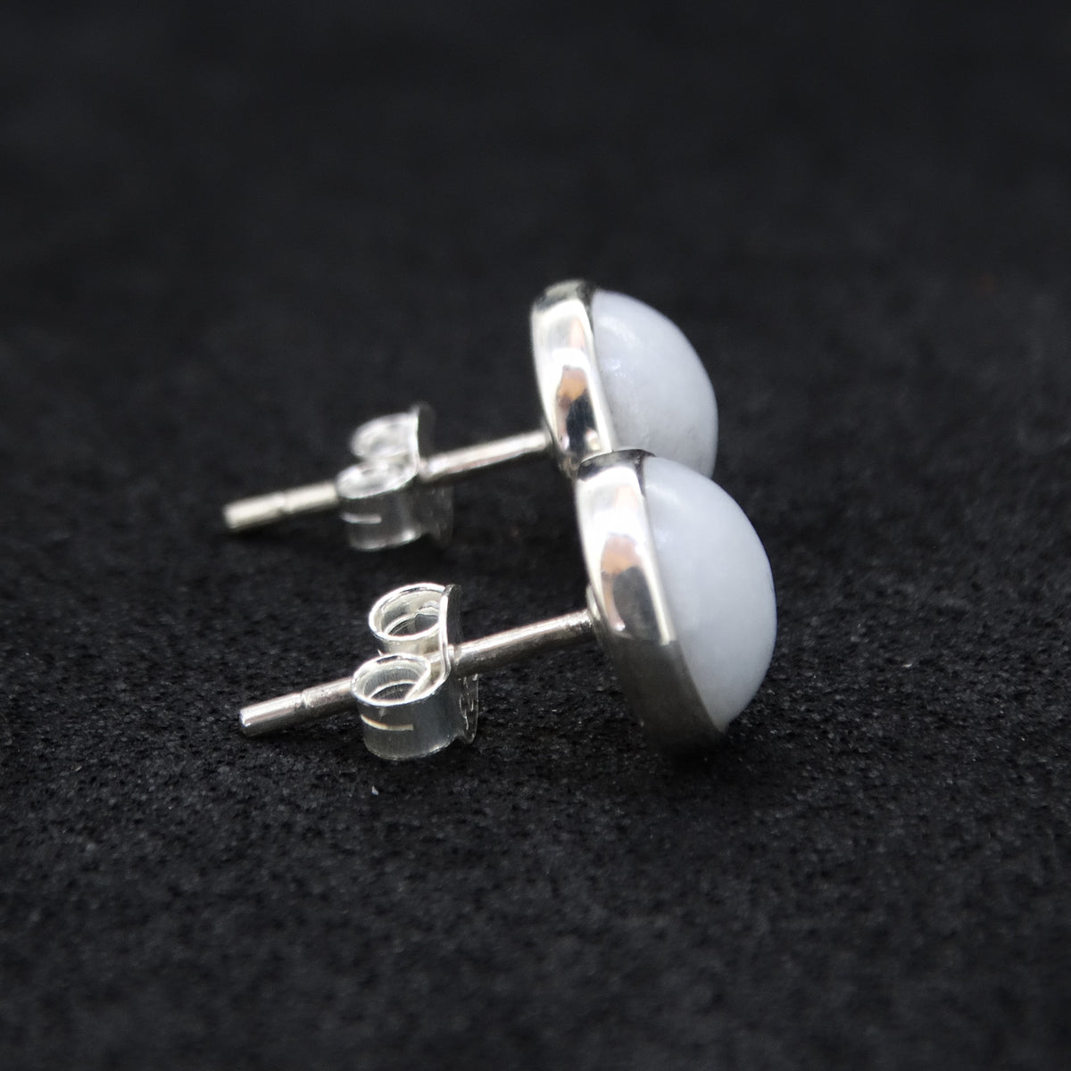 White Skye Marble Sterling Silver Stud Earrings (8mm)