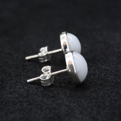 White Skye Marble Sterling Silver Stud Earrings (8mm)