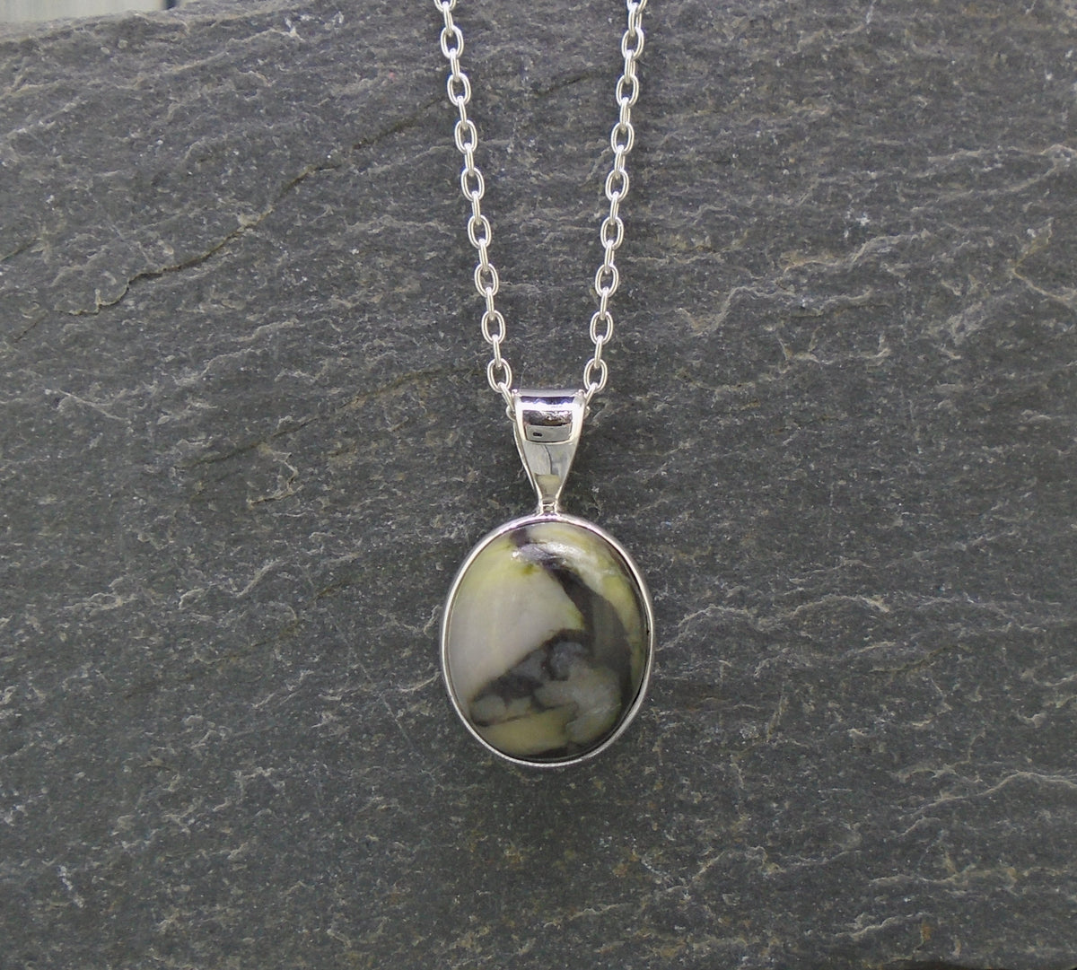 Dainty Skye Marble Sterling Silver Oval Pendant