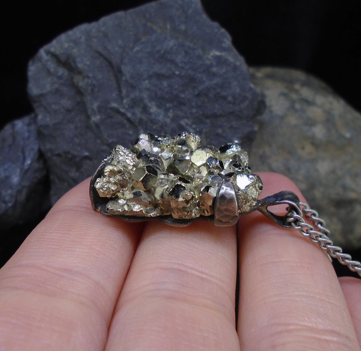 Glittering Pyrite Sterling Silver Pendant