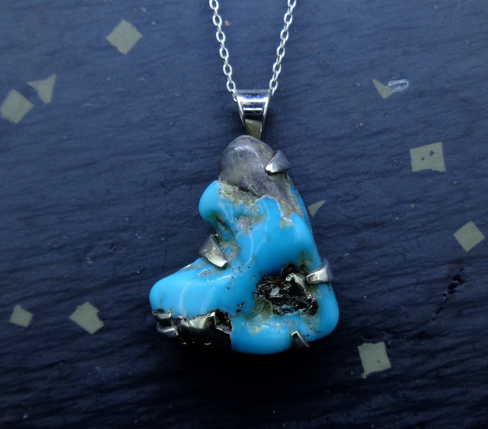 Campitos Natural Turquoise & Pyrite Nugget Sterling Silver Pendant