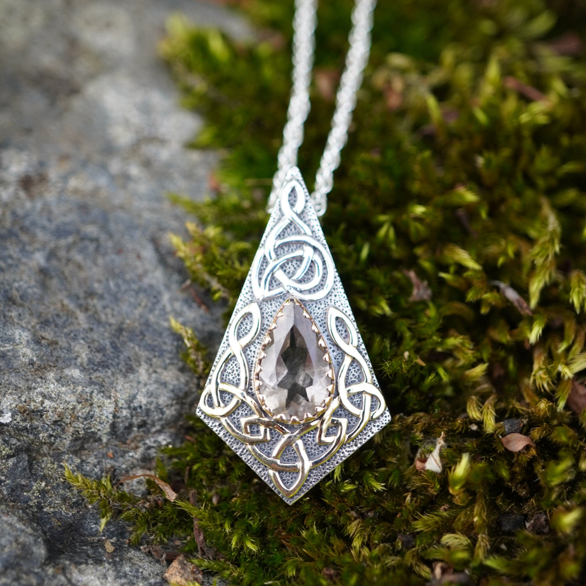 Perthshire Smoky Quartz in a Scottish Gold & Sterling Silver Pendant