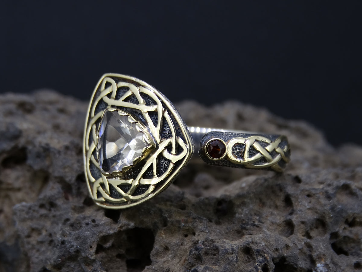 Perthshire Smoky Quartz and Elie Ruby Scottish Gold Ring