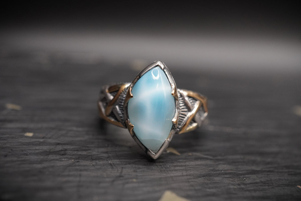 AAA 3ct Larimar Ring with 18ct Gold & Sterling Silver