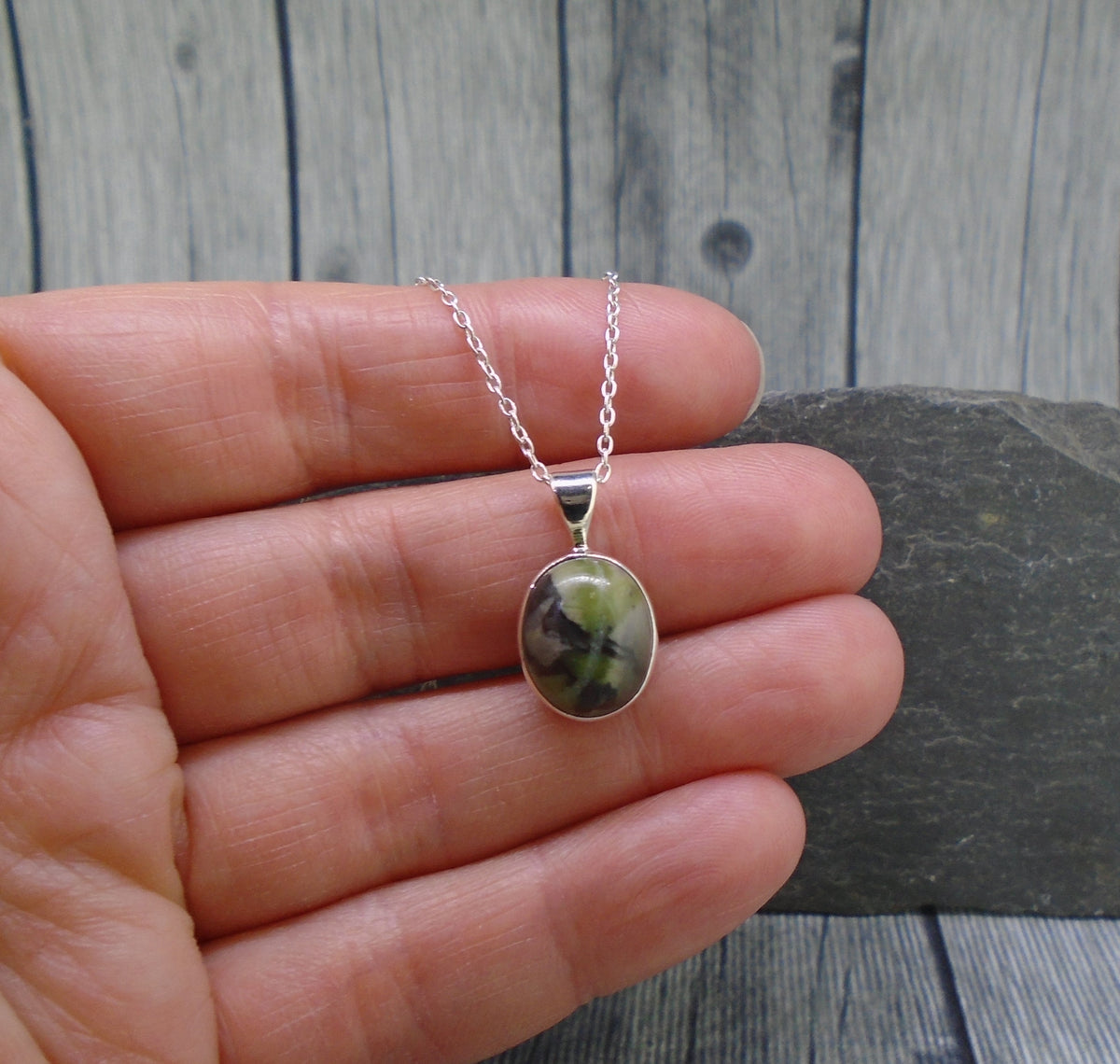 Dainty Skye Marble Sterling Silver Oval Pendant
