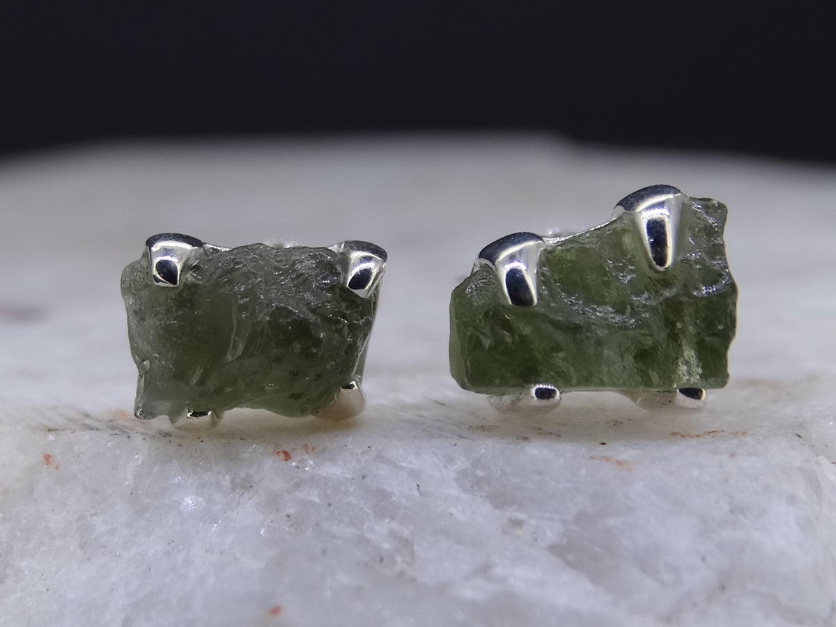 Moldavite Sterling Silver Stud Earrings
