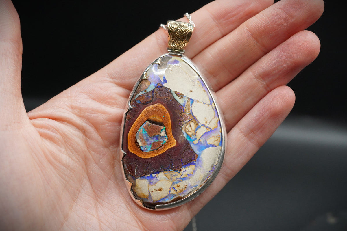 Brecciated Yowah Nut Opal Pendant with 18ct Gold & Sterling Silver