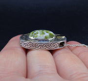 'Eilean Naomh' Iona Marble & Tourmaline, on a Scottish Gold & Silver Pendant