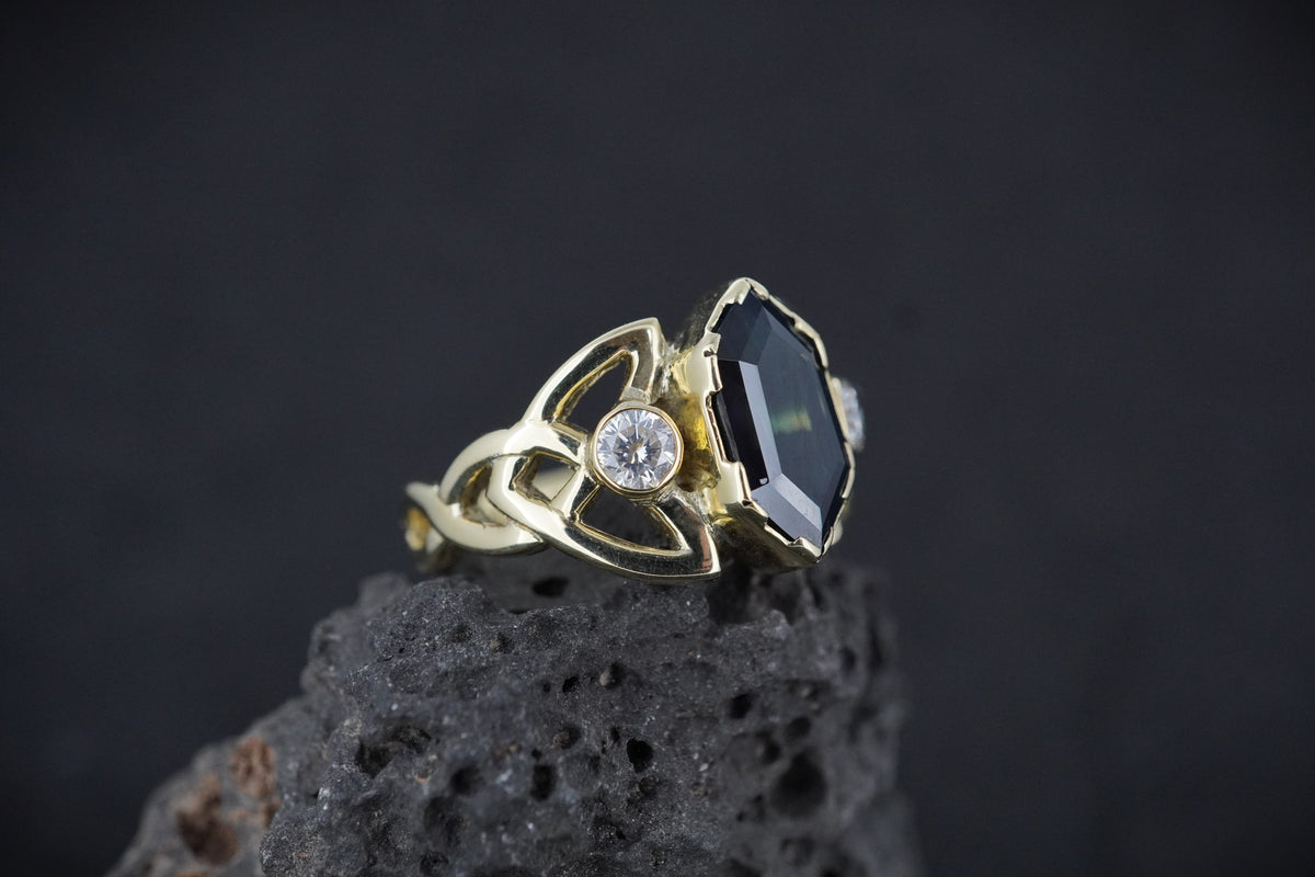 Scottish Sapphire 'Trinity Ring' with Diamonds & Scottish Gold