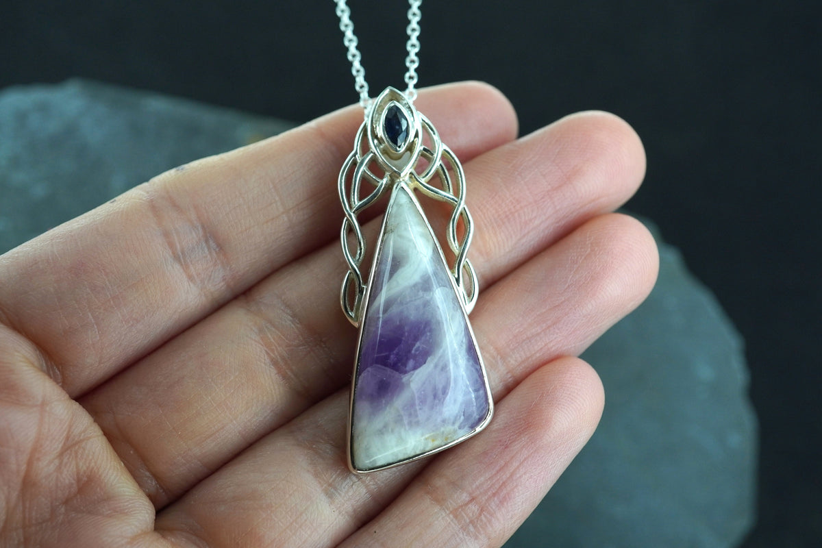 Blue John & Sapphire Sterling Silver Pendant