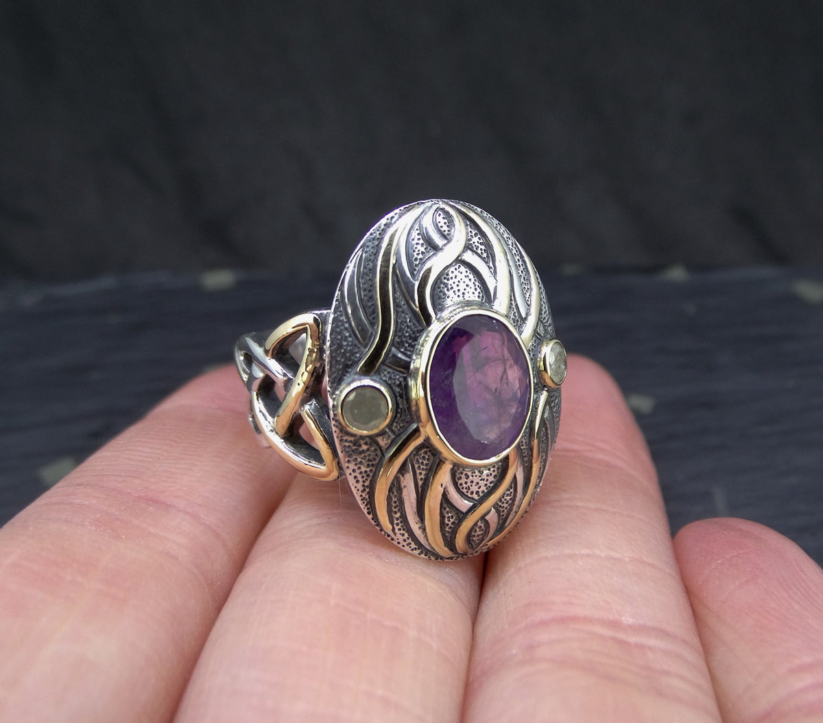 'Ostara' Scottish Amethyst & Diamonds in a Scottish Gold & Sterling Silver Ring
