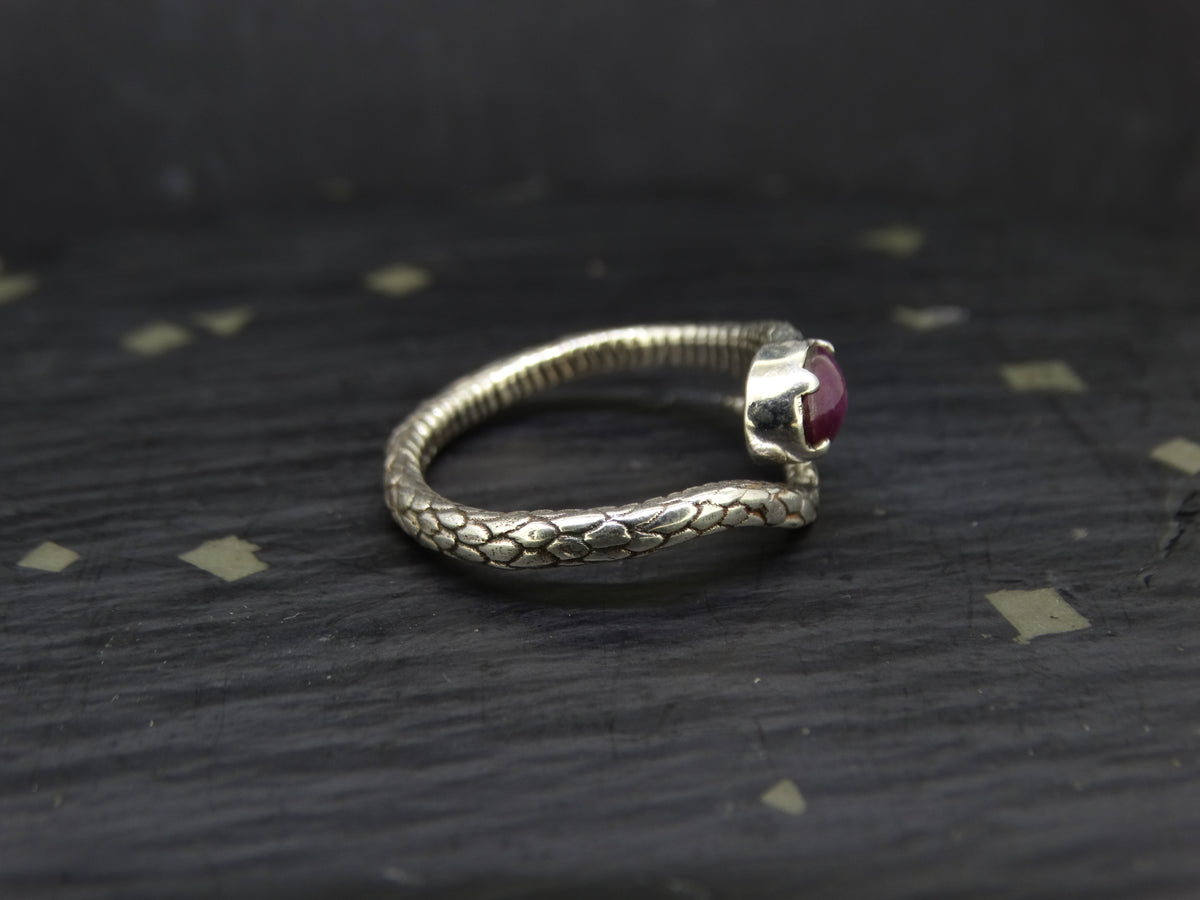 Natural Pink Star Ruby Sterling Silver Serpent Ring
