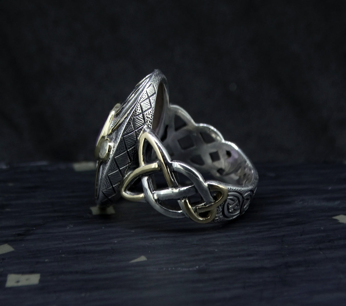 'Ostara' Scottish Amethyst & Diamonds in a Scottish Gold & Sterling Silver Ring