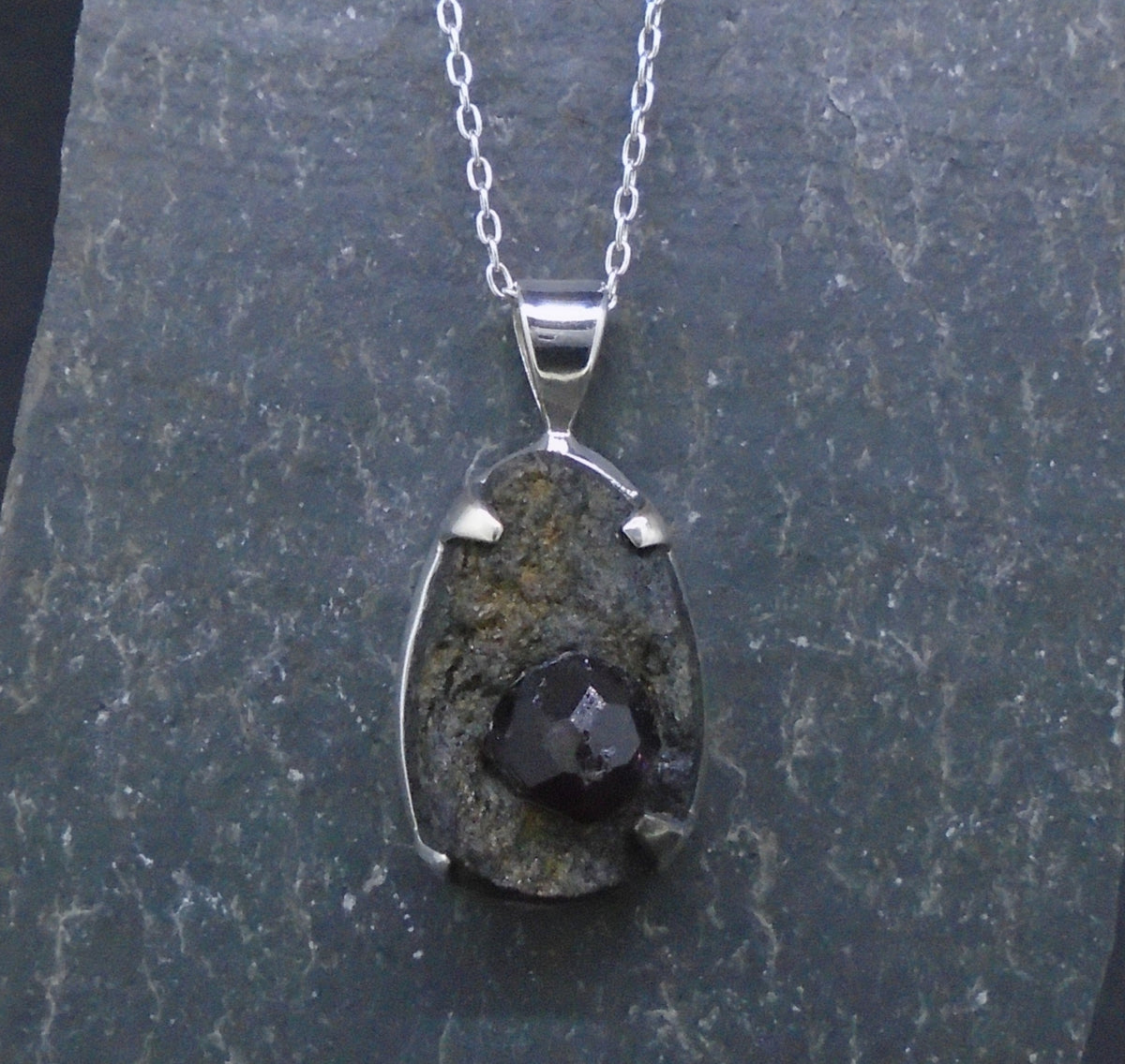 Alaskan Garnet in Mica Sterling Silver Pendant