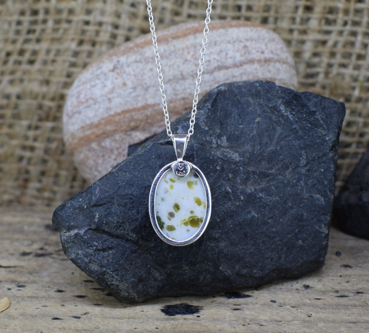 Light Iona Marble Sterling Silver Pendant