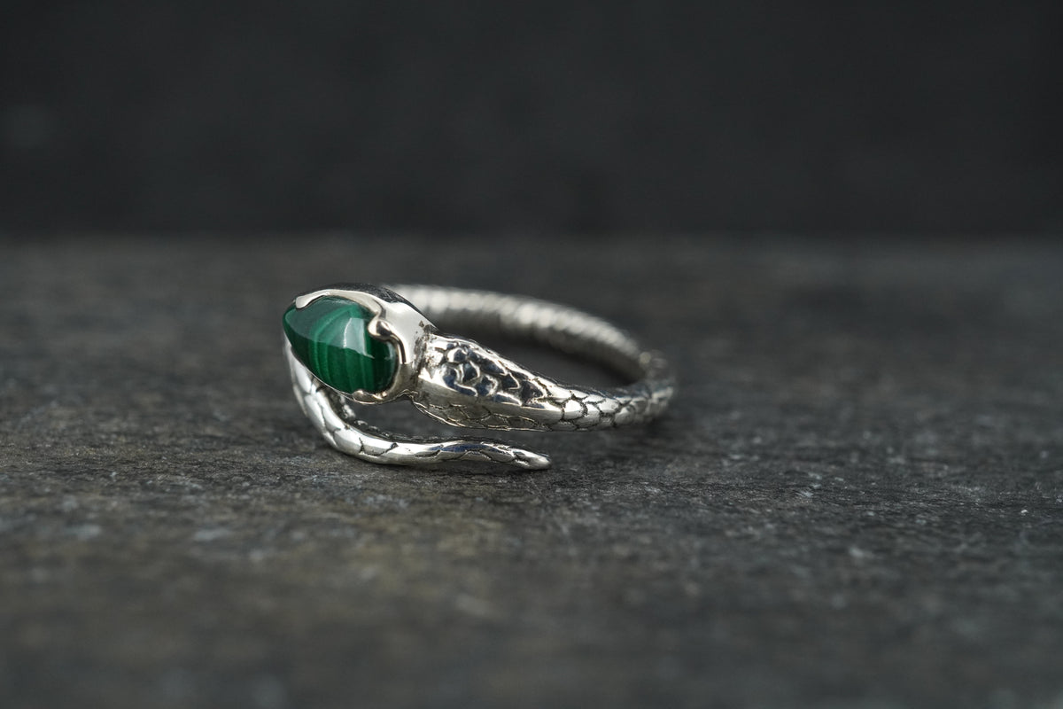 Malachite Sterling Silver Adjustable Serpent Ring