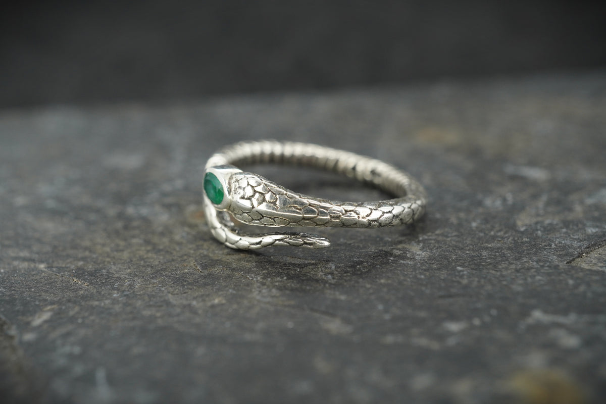 Emerald Sterling Silver Serpent Ring