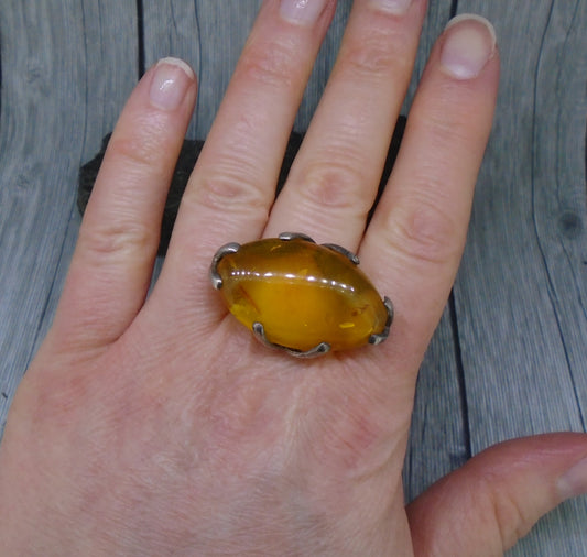 Baltic Amber Sterling Silver Statement Ring