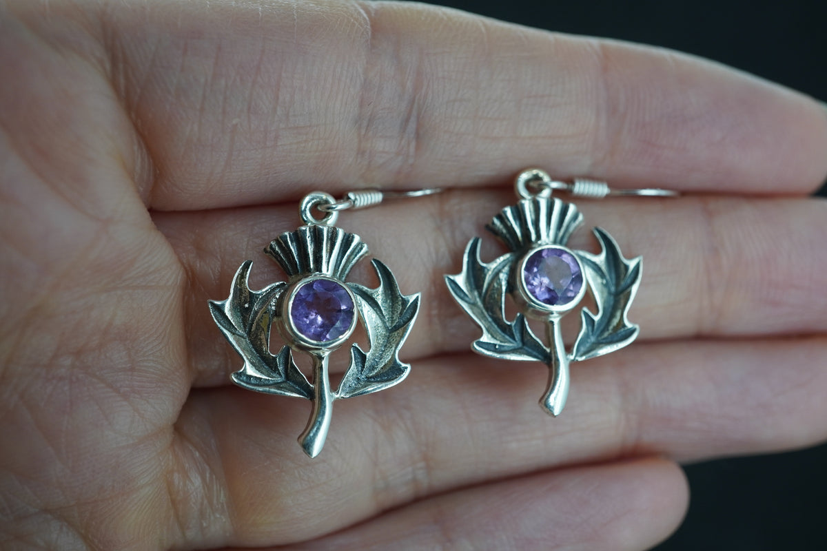 Amethyst Thistle Sterling Silver Pendant & Earrings Set
