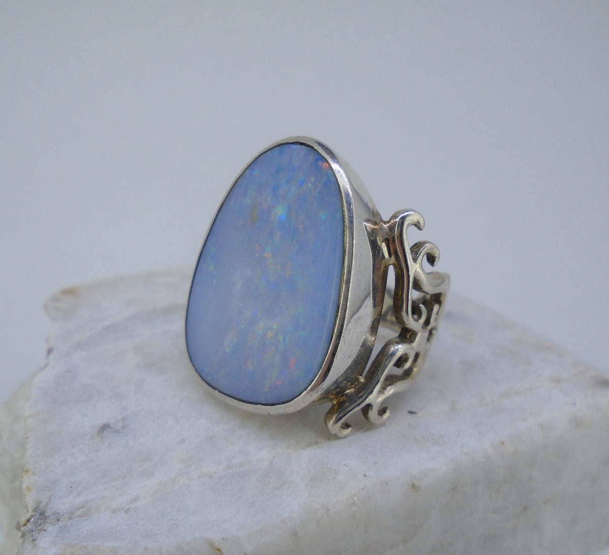 Opal Sterling Silver Filigree Ring