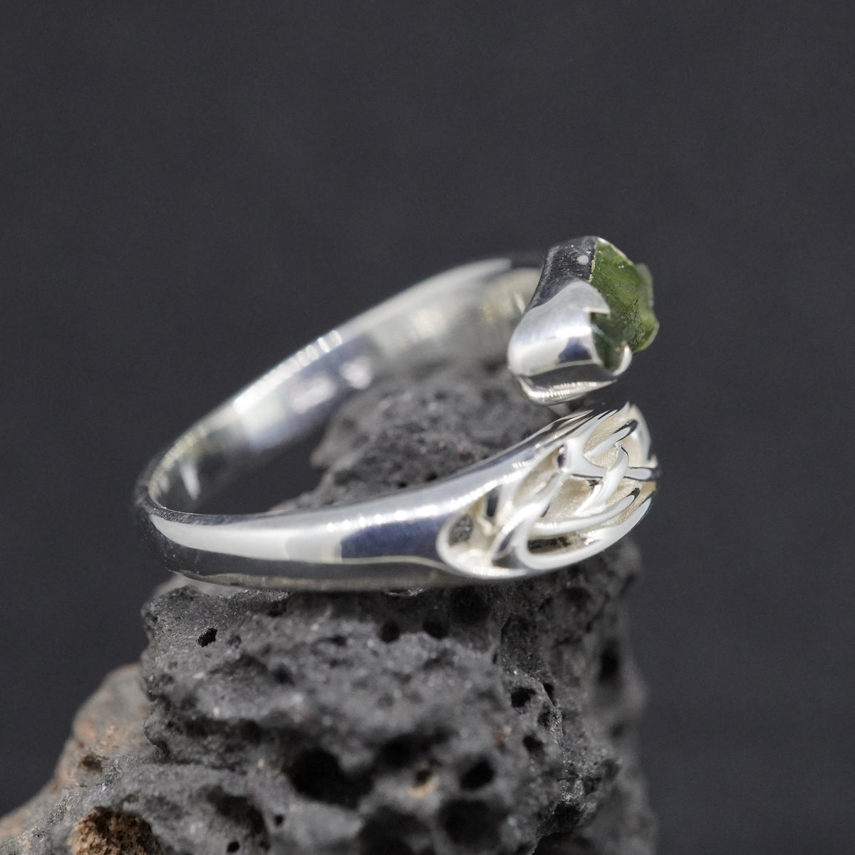Moldavite Sterling Silver Celtic  Ring