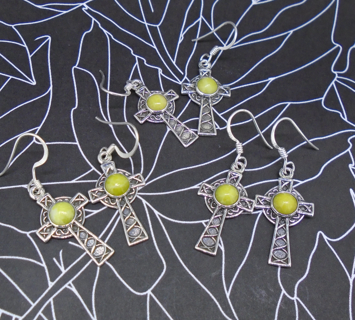 Highland Marble  Sterling Silver Celtic Cross Earrings