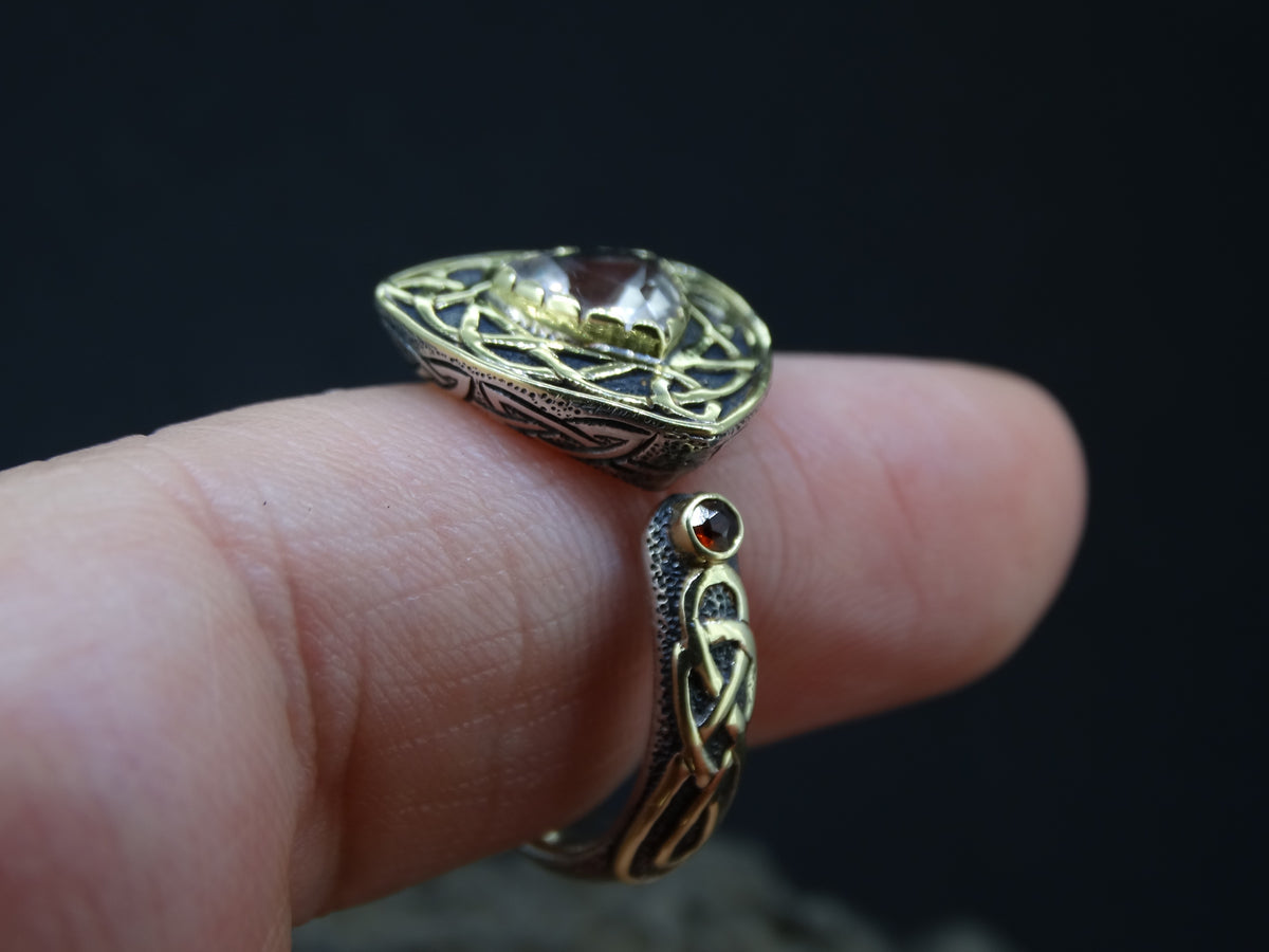 Perthshire Smoky Quartz and Elie Ruby Scottish Gold Ring