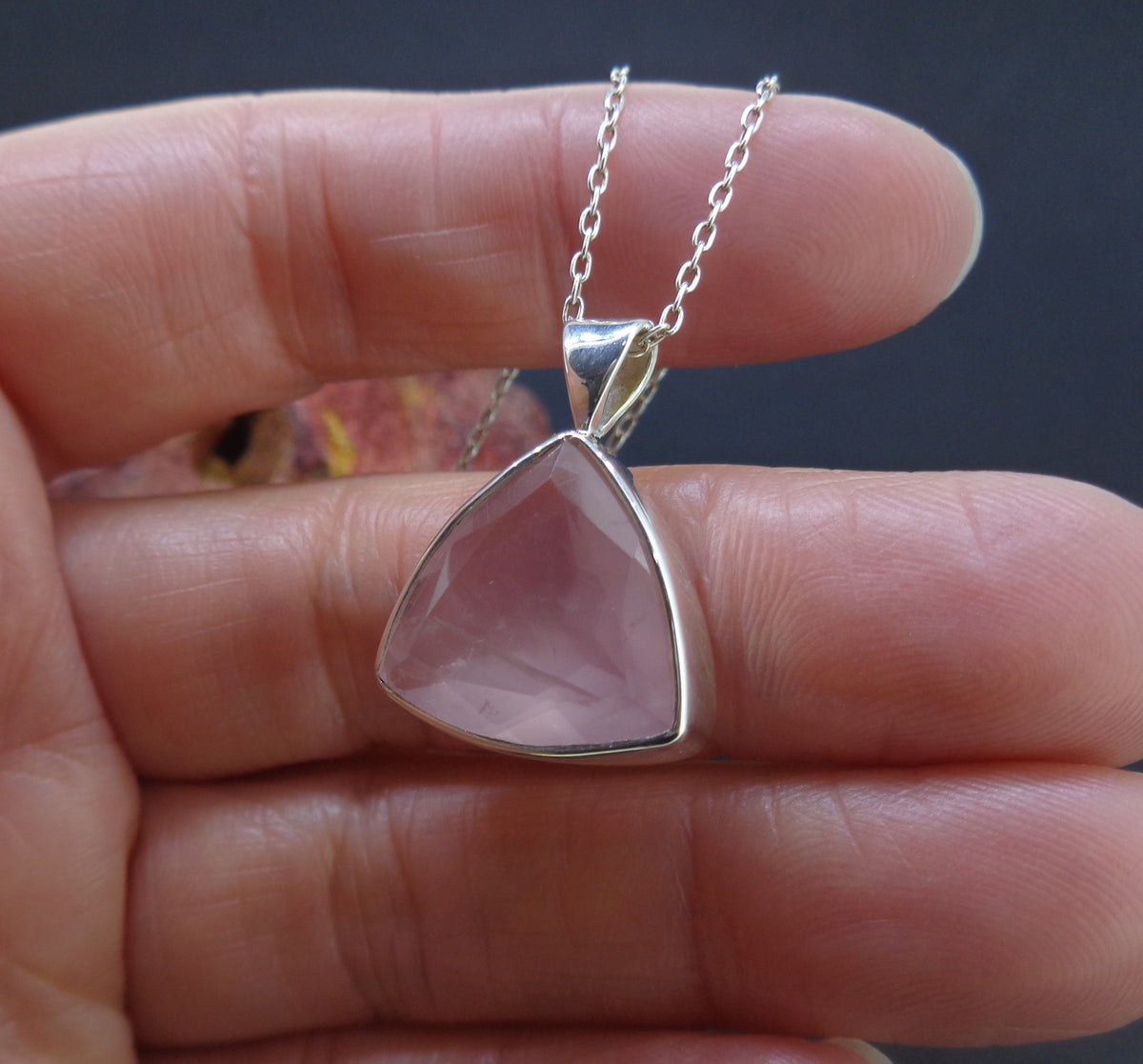 Faceted Rose Quartz Sterling Silver Pendant