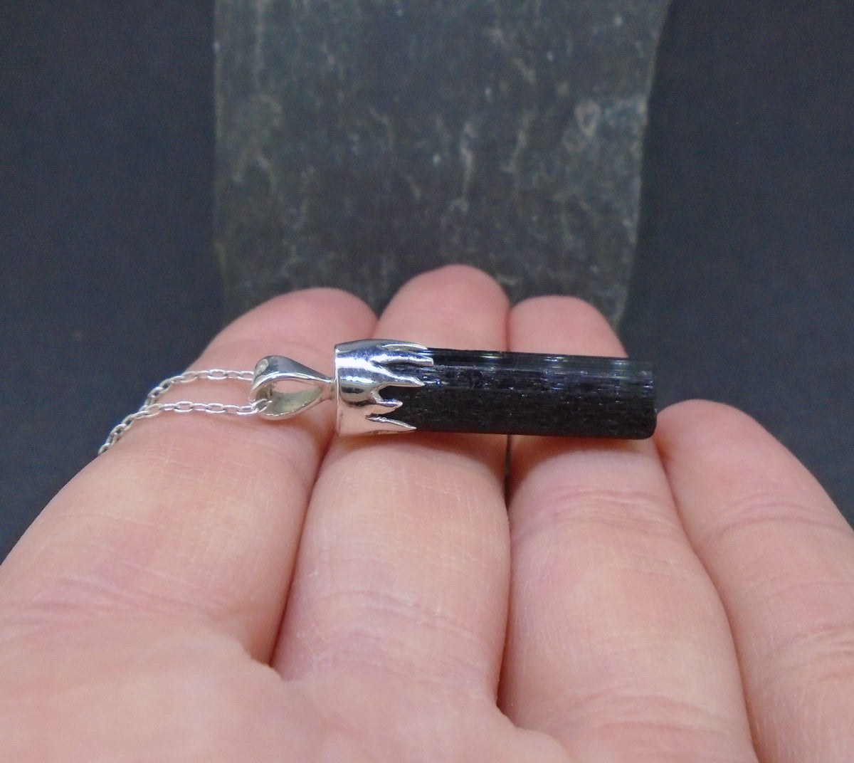 Black Tourmaline Shard Sterling Silver Pendant