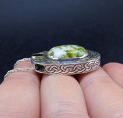 'Eilean Naomh' Iona Marble & Tourmaline, on a Scottish Gold & Silver Pendant