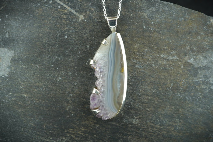 Scottish Agate with Amethyst Sterling Silver Pendant
