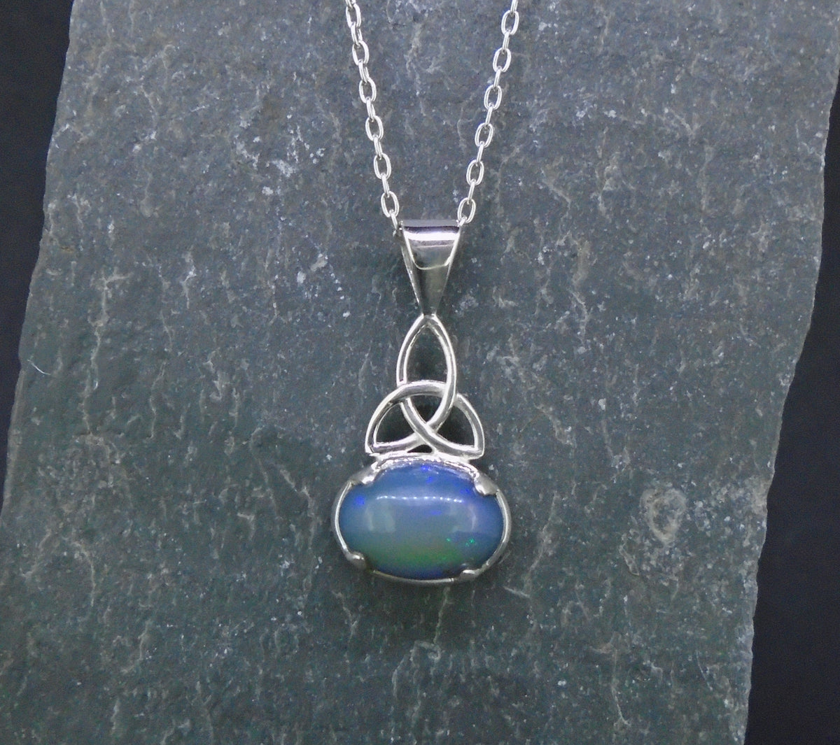 Welo Opal Sterling Silver Celtic Pendant