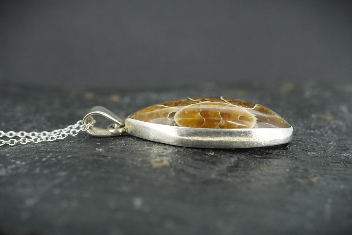 Ammonite Cabochon Sterling Silver Pendant
