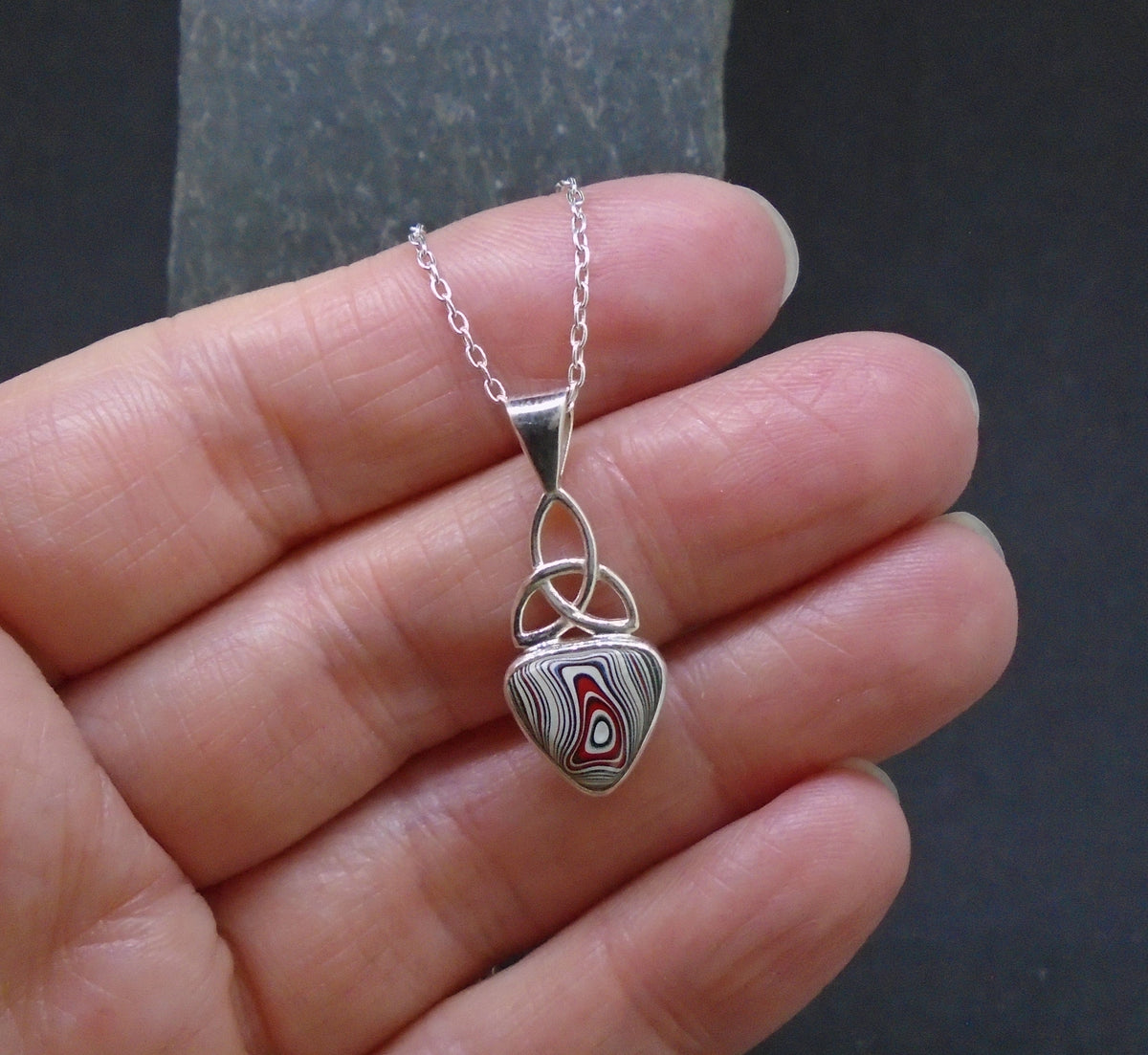 Fordite Sterling Silver Celtic Pendant