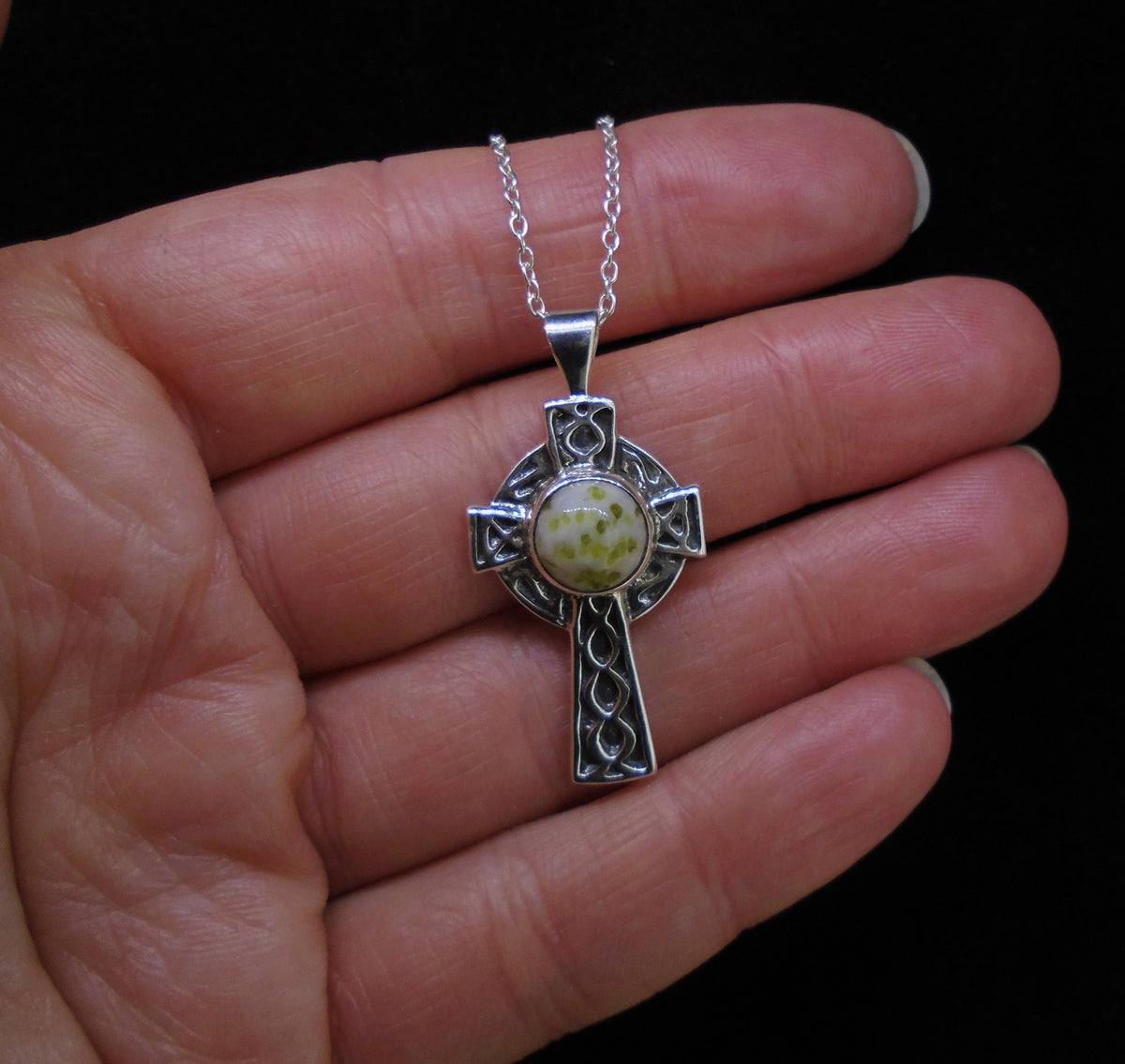 Iona Marble Celtic Cross Sterling Silver Pendant