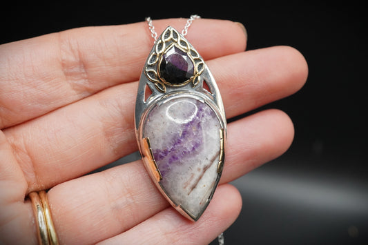 Vein Cornish Amethyst Pendant with 18ct Gold & Sterling Silver