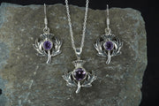Amethyst Thistle Sterling Silver Pendant & Earrings Set