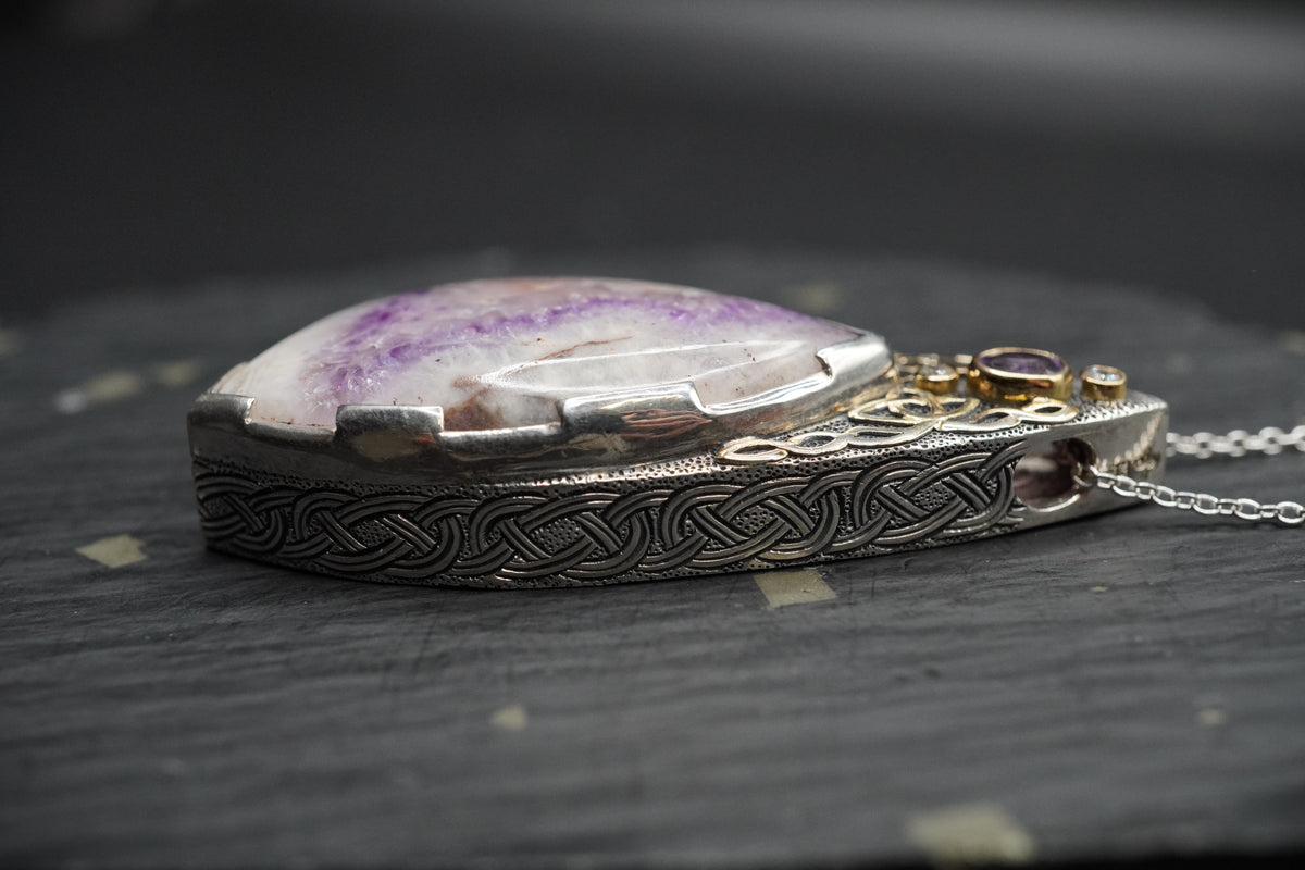 Cornish Amethyst with Sapphire & Diamond Pendant - 18ct Gold & Sterling Silver