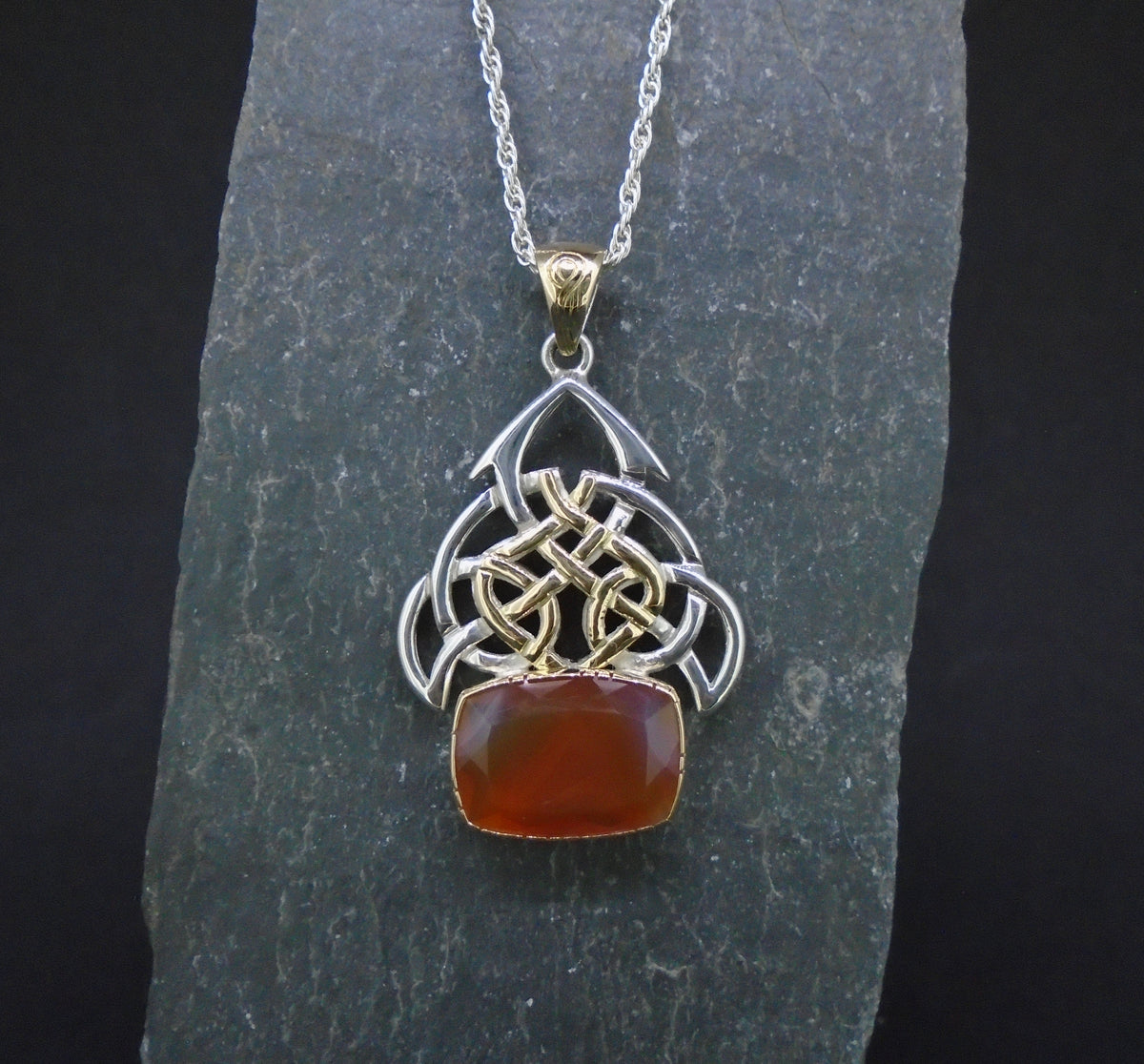 'Teine Ceilteach' Scottish Carnelian Scottish Gold & Silver Celtic Pendant