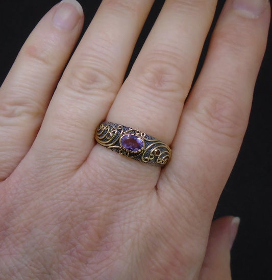 'Tonn-mara' Scottish Amethyst & Elie Ruby Scottish Gold & Silver Ring