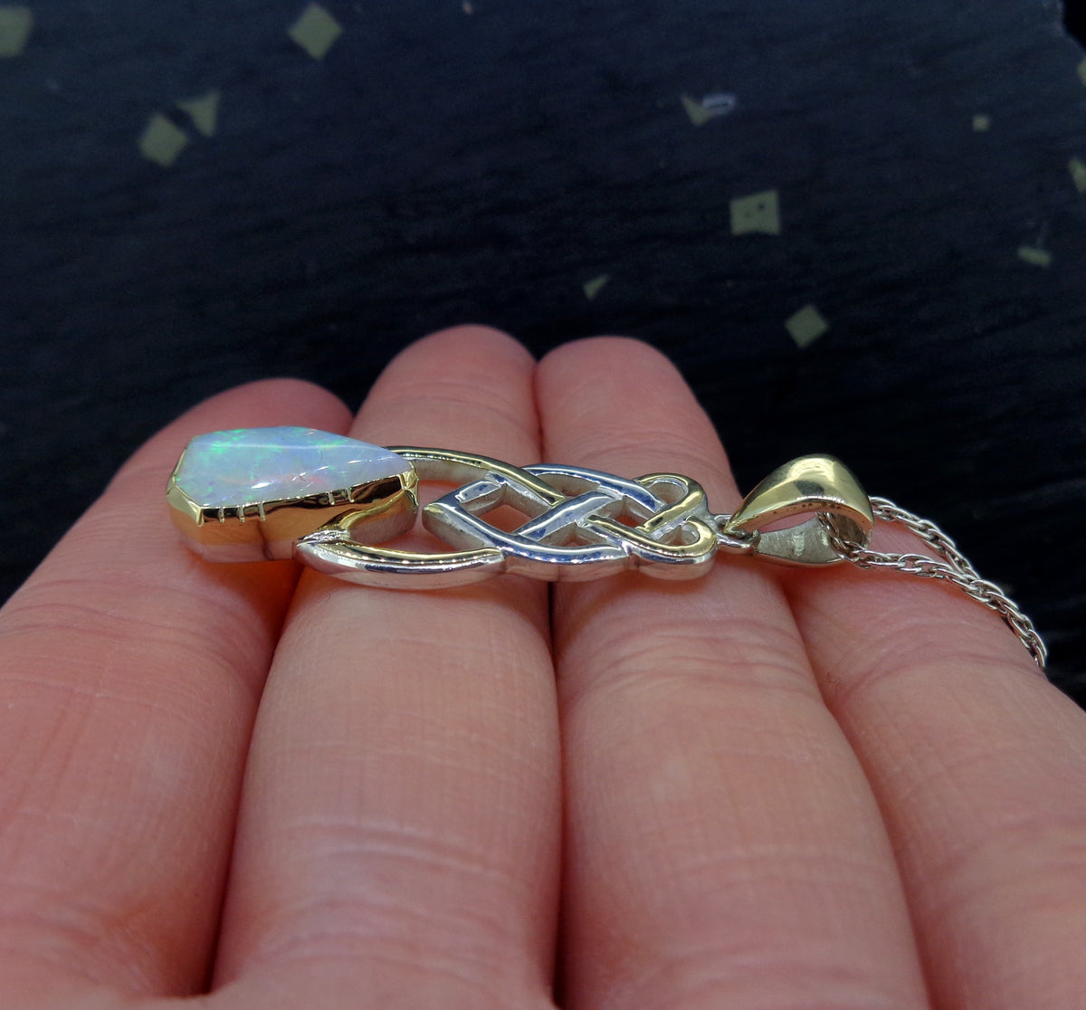 Crystal Opal Sterling Silver & 18ct Gold Pendant